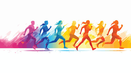 A dynamic pattern of runners in silhouette 