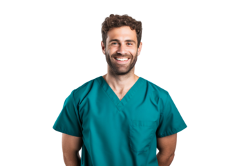 Portrait of a friendly smiling medical pharmacy, isolated cutout people on transparent background