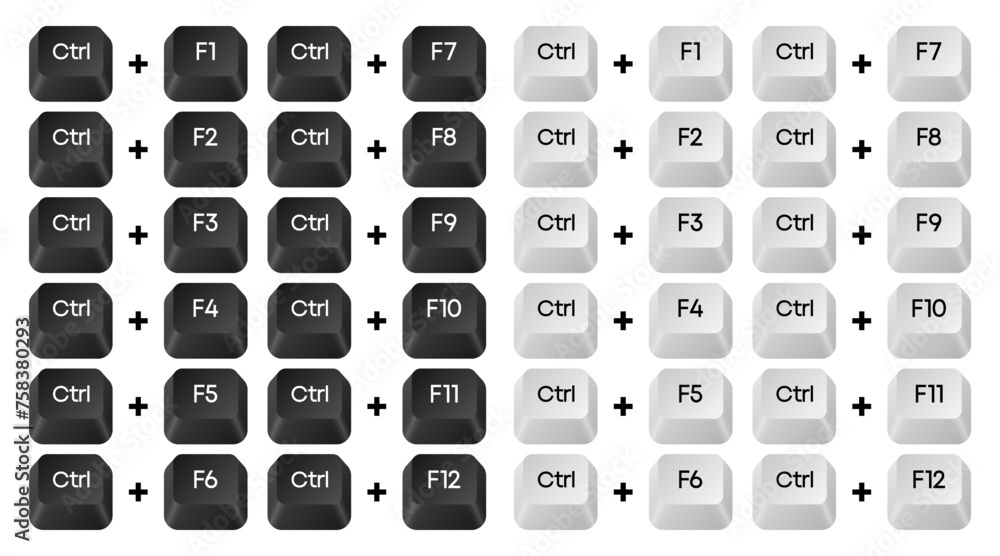 Poster computer key combinations. set of key combinations. command set icons. computer keyboard button set.
