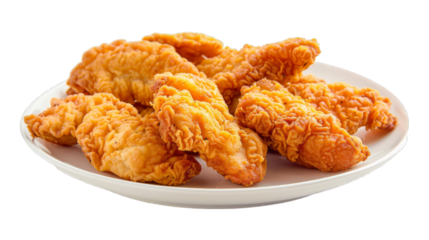 Chicken Tenders on a plate isolated on transparent png background. Generative ai 