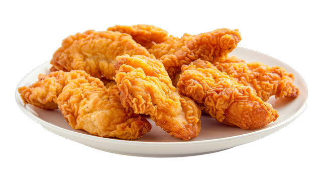 Chicken Tenders on a plate isolated on transparent png background. Generative ai 