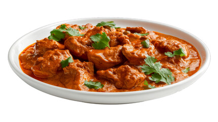 Chicken Tikka Masala on a plate isolated on transparent png background. Generative ai 