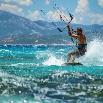 Fun day kitesurfing on a windy day