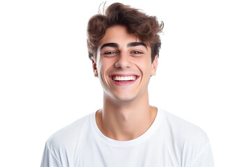 Portrait of a handsome man with a happy smile looking at camera, isolated cut out on transparent background