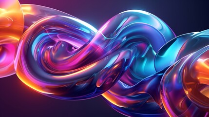 Abstract fluid iridescent holographic neon curved wave in motion background. Luminous 3D chain shape on gradient backdrop. Futuristic concept with radiant glowing dynamic liquid form desktop wallpaper