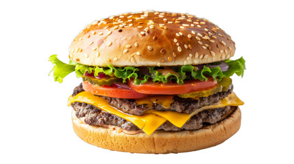 Classic Cheeseburger isolated on transparent png background. Generative ai 