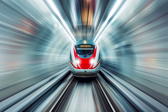 Front view of a high speed train coming toward the camera