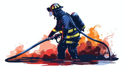 A firefighter bravely holding a hose and extinguish