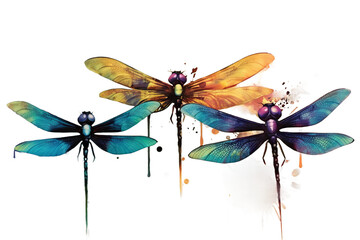 flying it background back splash a wings colorful dragonflies splatters paint s sky three painting watercolor