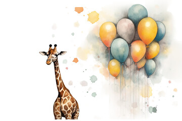 yellow head s black neck it bow ai watercolor spot balloons generated some air bow background a giraffe holding