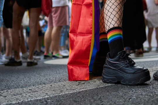 Diverse Legs and Rainbow Socks at Pride March