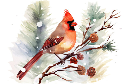 wedding more cardinal cute greeting cards perfect project watercolor invitations conifer bird illustration holiday winter your posters photos christmas quotes branch