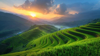 Tafelkleed beautiful green terrace rice field at Mu cang chai, Vietnam. © ANEK