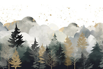 wallpaper pine vector snow card painted arts watercolor gold cover mountain invite texture drawing wedding design winter background hand brush hand wall forest