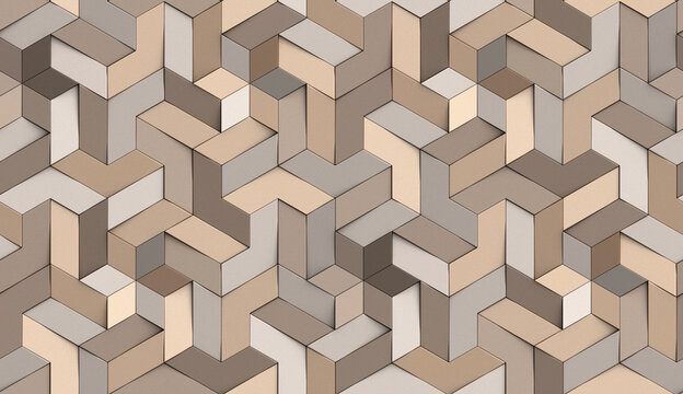 3D Wallpaper origami mosaic of colored particles brown tone
