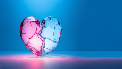 Naklejka premium A glass romantic shattered heart illuminated with colorful hues in the style of Valentine's Day, featuring soft feminine tones.