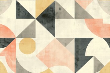 Harmonious Pastel Shapes: Seamless tile featuring harmoniously arranged pastel circles, triangles, and squares, forming a captivating geometric pattern.