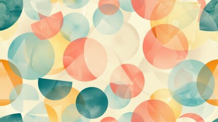pastel-colored geometric shapes, seamless pattern circles, triangles, squares
