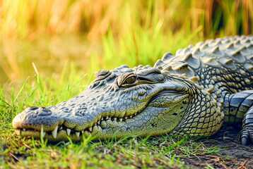 Fototapeta premium Nile crocodile Crocodylus niloticus, World Wildlife Day, March, animal concept, generative ai
