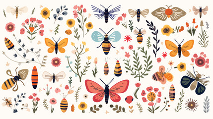 A geometric pattern of insects like ladybugs butter - obrazy, fototapety, plakaty