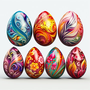 Mix of colored eggs with the traditional designs