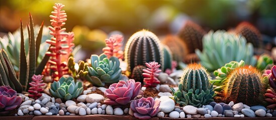 This garden is filled with various types of cacti and succulents, creating a vibrant and diverse natural landscape - Powered by Adobe