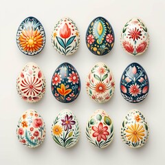 Vector illustration, set of easter eggs. Gorodets painting stylization. Russian native floral ornaments