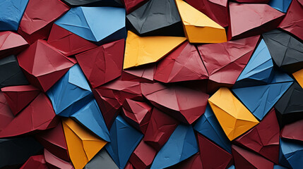 Farbenspiel der Geometrie: Ein abstraktes Muster aus dreidimensionalen, bunten Papierfalten. - obrazy, fototapety, plakaty