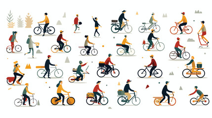 Fototapeta na wymiar A geometric pattern of people commuting on bicycles