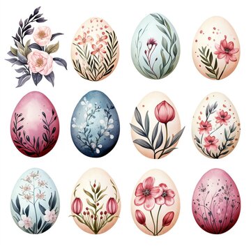 Vector illustration, set of easter eggs. Gorodets painting stylization. Russian native floral ornaments