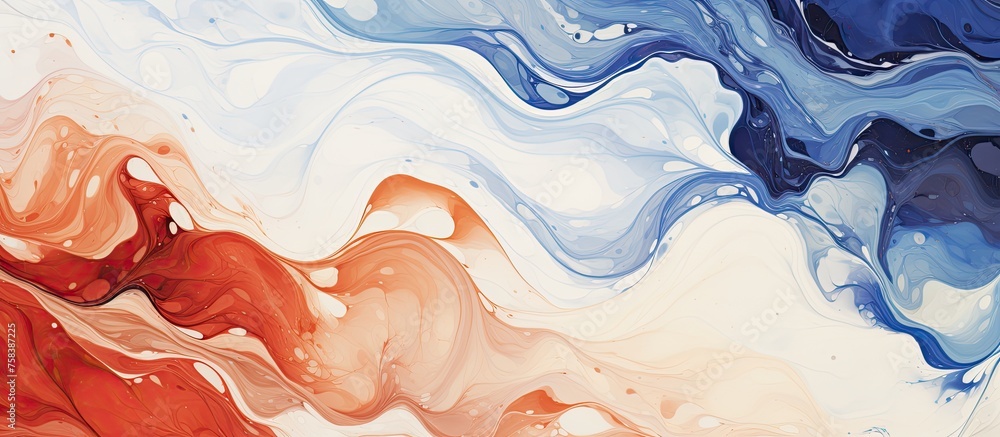 Wall mural a closeup shot capturing a vibrant red and electric blue paint swirl on a blank canvas, reminiscent 