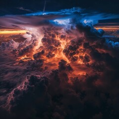 Photorealistic ai artwork of a large thunderstorm with lightning at night. Generative ai.