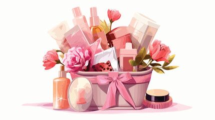 A gift basket filled with beauty products like skin