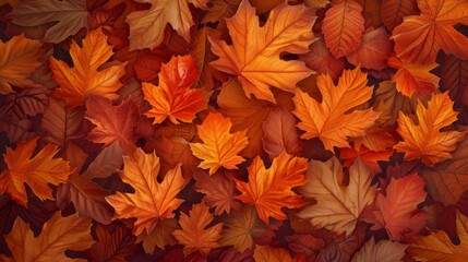 Naklejka na ściany i meble Autumnal Radiance: Vibrant Texture Capturing the Detailed Beauty of Falling Leaves
