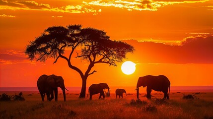elephants on sunset