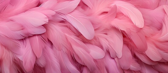 Fototapeta na wymiar Closeup of a mound of soft, peachcolored flamingo feathers resembling petals of a flower, showcasing their natural material and vibrant magenta hue