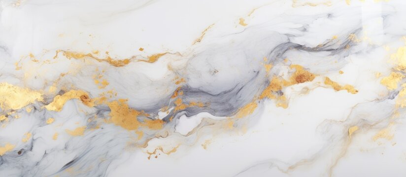 Fototapeta An intricate blend of white and gold on marble creates a stunning texture, resembling a work of art. This luxurious rock surface brings elegance to any wood or cuisine setting