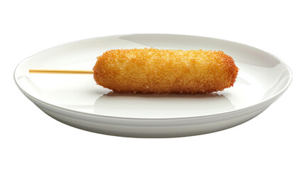 Corn Dog on a plate isolated on transparent png background. Generative ai  - obrazy, fototapety, plakaty