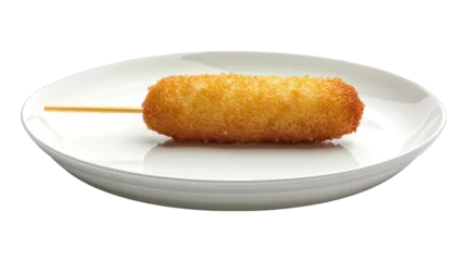Fotobehang Corn Dog on a plate isolated on transparent png background. Generative ai  © ideaCuz Studio