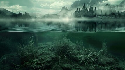 Mysterious lake with forest
