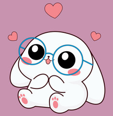 Cute rabbit with lowered ears and glasses, vector illustration