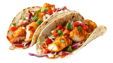 Fish Tacos isolated on transparent png background. Generative ai 
