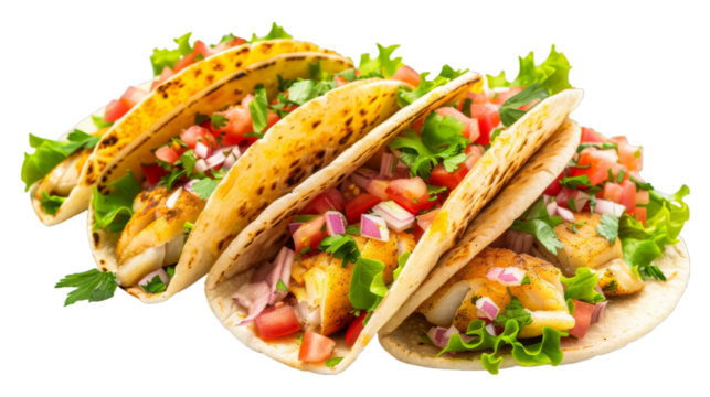 Fish Tacos isolated on transparent png background. Generative ai 