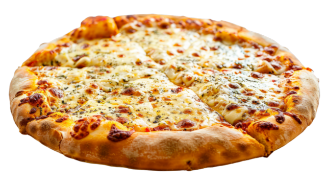 Four Cheese Pizza isolated on transparent png background. Generative ai 