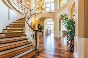 New Home Elegance: Luxurious Hardwood Stairway and Interior Design