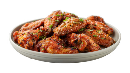 Garlic Parmesan Wings on a plate isolated on transparent png background. Generative ai 