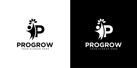 initial letter P growth logo design template element