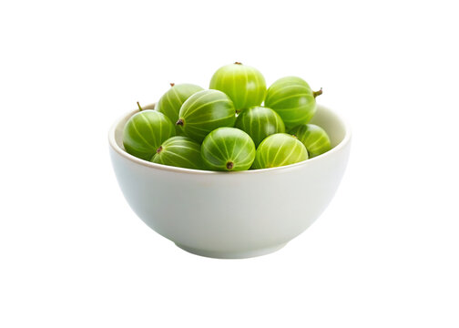 Green gooseberry in a bowl isolated on transparent background.