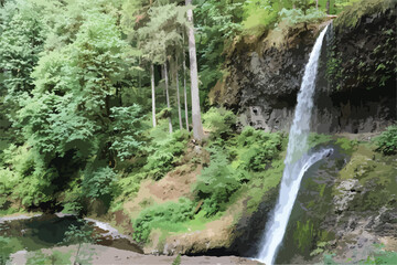 Waterfall and Tress