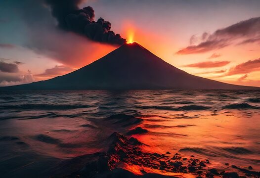 sunset over the volcano